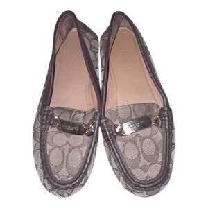 Coach Signature Olive Canvas/Leather Loafers Brown Women's Shoes Sz 7.5B